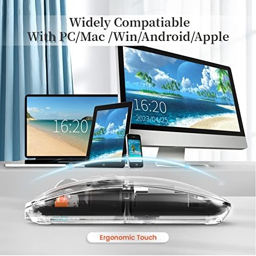 Sleek A.JAZZ Wireless Bluetooth 5.1 & 2.4 G Mini Mouse – Lightweight, Rechargeable, and Silent for Ultimate Focus in Office, PC, Mac, and i Pad Use – Stylish Transparent Design with Nano USB-C Receiver for Enhanced Compatibility and Performance
