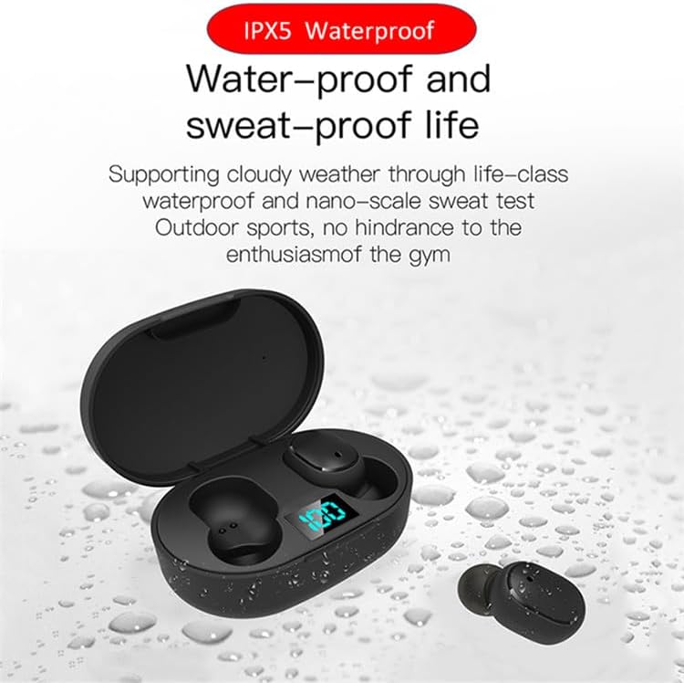 E6 S True Wireless Waterproof Earbuds – Advanced Bluetooth 5.0 Sports Headphones with LED Battery Indicator, Exceptional Hi-Fi Sound, and Effortless Button Controls for Ultimate Comfort – Ideal for Gaming, Gym Workouts, and Outdoor Adventures (Black)