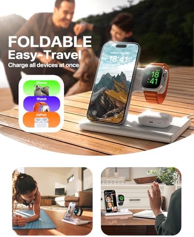 EXW 2024 Premium 3-in-1 Charging Station for Apple: Fast Wireless Charger for i Phone 16, 15, 14, 13, 12, 11 Pro Max, XR, XS & Air Pods with Apple Watch Dock – Streamline Your Charging Experience & Optimize Space with Enhanced Compatibility (Adapter Not Included)