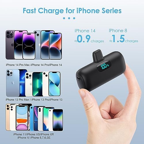 Compact Pink Portable Charger for i Phone – 5000 m Ah PD Fast Charging Power Bank, Lightweight Mini Battery Pack Compatible with i Phone 14/14 Pro Max/13/13 Pro/12 Pro/11/XS/XR/X/8/7/6 – Stylish and Versatile Backup Solution for On-the-Go Power