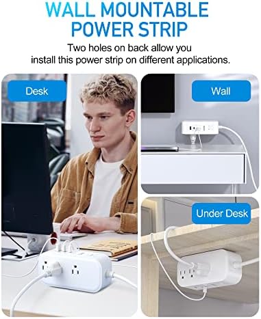 10 FT USB C Surge Protector Power Strip with 6 AC Outlets & 3 Fast Charging USB Ports – Ideal Travel Charging Station with Overload Protection, Flat Plug Design, and Wall Mount Capability for Home Office & Dorm Use – 1875 W/15 A Enhanced Safety & Speed