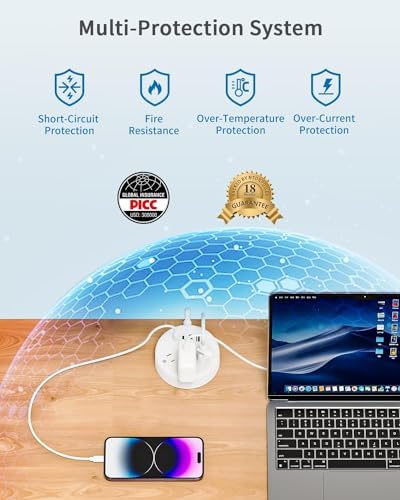 NTONPOWER 10 FT 2 Prong to 3 Prong Power Strip with 4 USB Ports – Wall-Mountable Non-Grounded Outlet Adapter for Enhanced Device Charging and Flexible Placement in Older Homes – 180° Non-Polarized Design for Maximum Convenience and Safety