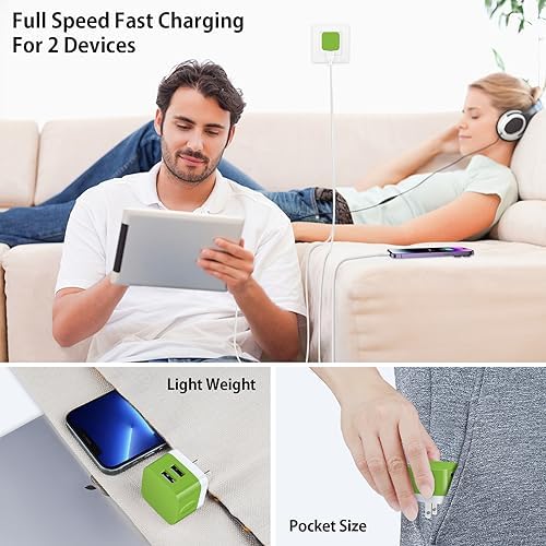 Compact USB Wall Charger 2 Pack – Low Profile Right Angle Plug Adapter for Quick Charging of i Phone 16/15/14/13/12/11 Max, i Pad Pro, Mini & Air, Samsung, Pixel – Enhanced Device Compatibility & Space-Saving Design