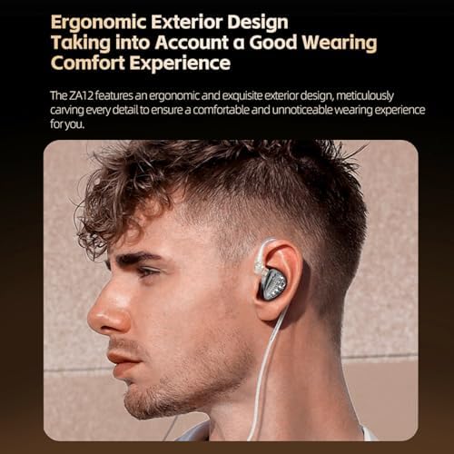 KZ ZA12 Hybrid Driver In-Ear Monitors – Premium Audiophile Earphones with 2 Dynamic & 4 Balanced Armature Drivers for Superior Sound Clarity, Customizable Detachable 2-Pin Cable, Ergonomic Comfort Fit for Long Listening Sessions, Perfect for Gamers & Music Enthusiasts, High-Fidelity Mic for Enhanced Communication Quality