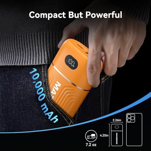 MARBERO Ultra-Lightweight 10,000 m Ah Fast Charging Power Bank – Compact USB-C Charger with 18 W Output for i Phone, i Pad, Samsung Galaxy & Google Devices – Essential Travel Companion with Advanced Safety Features for On-the-Go Power Management