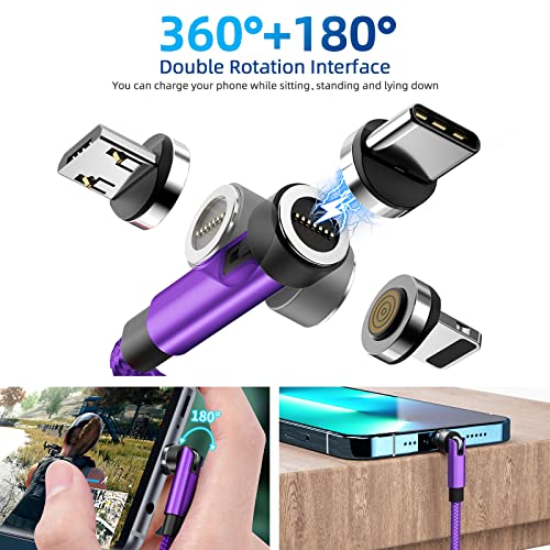 Revolutionize Your Charging with the 540° Magnetic Rotation Cable – 3 in 1 Fast Charger for i Phone, Micro USB & Type C – 4-Pack (3 ft, 3 ft, 6 ft, 10 ft) – Superior Data Transfer & Ultimate Compatibility for Effortless Power Anywhere