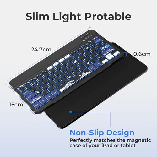 Ultra-Portable XVX WK60 Foldable Bluetooth Keyboard with Kanagawa Wave Art – Multi-Device Compatible Wireless Keyboard for i Pad, i Phone, Mac Book, Android & Windows – Long-Lasting 20-Hour Battery Life – Elevate Your Typing Experience Anywhere
