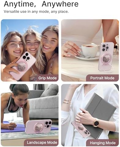 Glamour Pearl Magnetic Phone Grip Holder with Adjustable Kickstand – Ultimate Versatile Smartphone Accessory for i Phone, Android & Kindle – Secure Hands-Free Viewing & Stylish Design – Includes Magnetic Adapter for Effortless Compatibility and Enhanced Usability