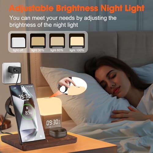 Ultimate 6-in-1 Wireless Charging Station for Samsung & Android: Fast Charger with Alarm Clock & Night Light for Galaxy S25 Ultra, S24, S23, and Samsung Watch7 – Space-Saving Design, Enhanced Compatibility, and Sleek Black Finish for Modern Living