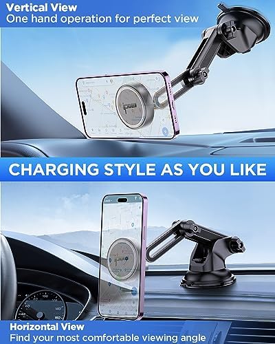 Ultimate IPOW Magnetic Car Phone Mount – Upgraded Alligator Clip Design for Unmatched Stability | Strong Magnet for i Phone 14, 13, 12 Pro Max & Samsung Galaxy | Universal Smartphone Compatibility | Effortless One-Handed Operation & Adjustable Vent Clip for Enhanced Viewing Experience