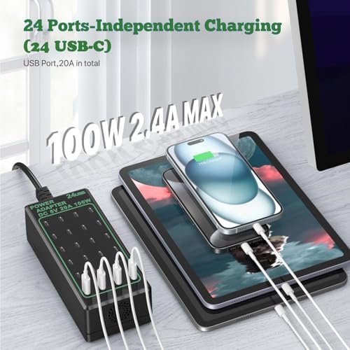 Maximize Efficiency with the 24-Port 100 W USB C Fast Charging Hub – Multi-Device Power Adapter for Home & Travel – Compatible with i Phone, Samsung, Google & More – Ultimate Solution for Clutter-Free Charging – Enhanced Safety Features & High-Quality Design