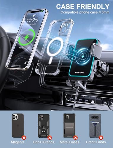 MOKPR Wireless Car Charger – 15 W/10 W/7.5 W Auto-Clamping Cup Holder Phone Mount for i Phone & Samsung – Fast Charging Car Mount with Enhanced Compatibility for Seamless Navigation & Calls – Durable, Convenient, and Safe Charging Solution for Busy Lifestyles