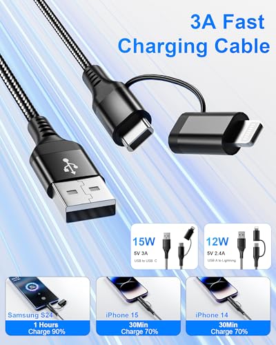Versatile 2-in-1 Coiled Pink Charger Cable – USB to Lightning & USB-C for Fast Charging & Data Transfer, Compatible with i Phone 11-16 & Android Devices, Supports Apple Car Play & Android Auto, Stylish & Durable Design for Effortless Connectivity