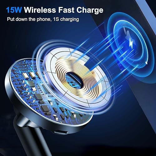 Revolutionary Mag-Safe Car Mount Charger with 15 W Fast Wireless Charging – Dual Port PD & QC3.0 Compatibility for i Phone 12-16 Pro, Plus, Max – Ultra-Secure Magnetic Holder for Seamless Navigation & Streaming – Ergonomic Design for Effortless Installation in Any Vehicle