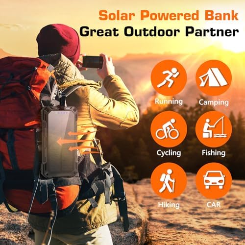 High-Capacity Solar Power Bank – 36,000 m Ah Portable Wireless Charger with 15 W Fast Charging, Built-In Cables & Multiple Inputs for Ultimate Device Compatibility – Lightweight & Durable for Outdoor Use