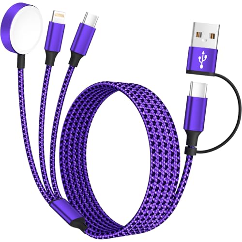 Travel Essentials 3-in-1 Charging Cable for Apple Watch & i Phone | Versatile 5 FT USB A/C to Type C Charger | Fast-Power Solution for Modern Travelers | Ultra-Lightweight & Portable Dual Compatibility | Convenient 2-Pack for Effortless Charging on the Go