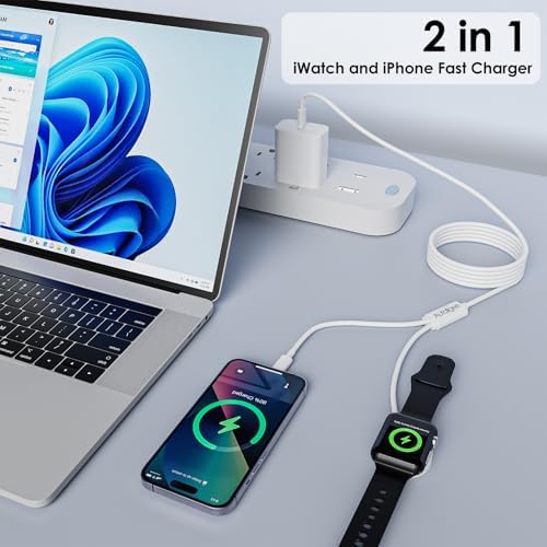 Revolutionize Your Charging Game with the MFi Certified 2-in-1 USB C Cable & 20 W Wall Adapter – Effortlessly Power Your i Phone 16/15 and Apple Watch Ultra/SE/2-9 Simultaneously with a Durable 4 FT Charging Solution for Enhanced Convenience and Speed