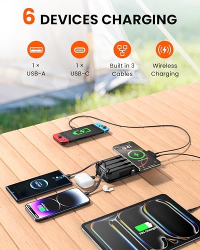 Ultimate SOARAISE 25000 m Ah Solar Power Bank: Fast Wireless Charging with Built-in Cables, Dual USB Outputs, 4 Solar Panels & Triple LED Flashlights for Outdoor Adventures – Reliable Portable Charger for Camping & Emergencies