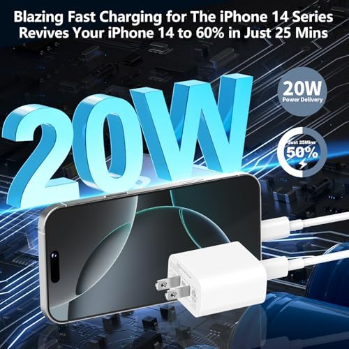 Linocell 20 W USB-C Wall Charger Duo with 6 FT MFi Certified Lightning Cable – Accelerated Charging for i Phone 14, 13, 12, 11 Pro Max & i Pad – Compact & Travel-Friendly Power Solution for Effortless Device Management