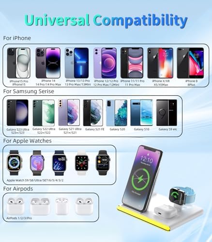 Ultimate 4-in-1 Foldable Wireless Charging Station: Fast Charger for i Phone 11-16, Apple Watch, Air Pods & Galaxy S9-S23 – Portable, Space-Saving Dock with Adapter in Sleek Black for Enhanced Compatibility and Quick Power-Up Solutions
