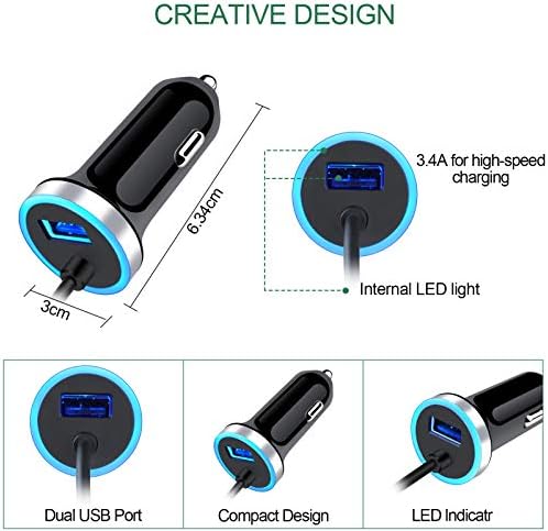Ultra-Fast Dual-Port USB-C Car Charger for Samsung Galaxy S25 Series, S24, S23, A-Series – Includes 3 ft Type C Charging Cable – Compact Design with Enhanced Safety Features for Rapid On-the-Go Charging