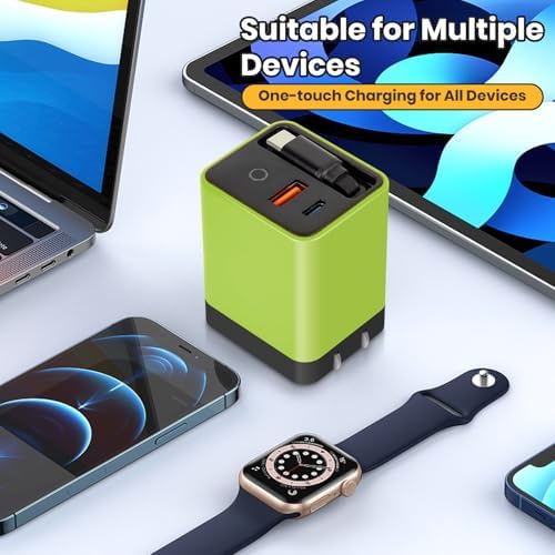 Ultimate 80 W Ga N Fast Charger Module: Versatile 3-in-1 Travel Charging Solution with Type-C Cable & Dual USB Ports for i Phone 15/14, Samsung Galaxy, Mac Book, and More – Compact & Stylish Yellow Power Hub for Maximum Device Compatibility and Speed Efficiency