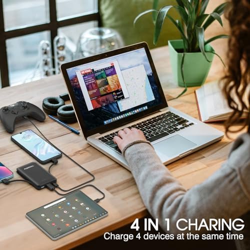 Ultra-Slim 5000 m Ah Portable Power Bank with Built-In Charging Cable – Compact and Lightweight USB-C Compatible External Battery for i Phones and Air Pods – High-Speed 5 V 2.1 A Charging for On-the-Go Convenience and Reliability