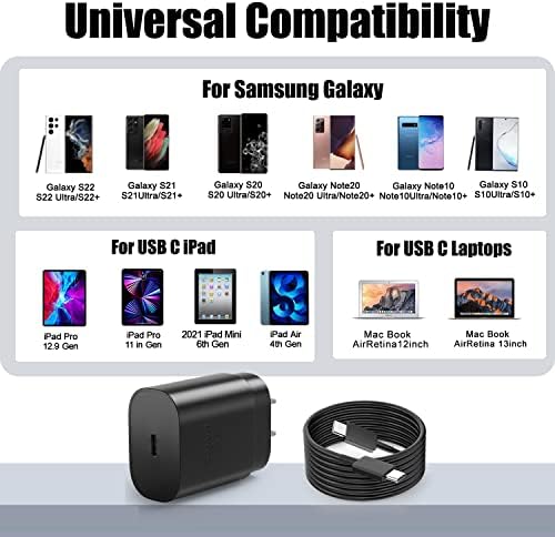 Ultra-Fast 25 W Type-C Charger for Galaxy S-Series – 10 ft USB-C Cable for S25, S24, S23, S22 – Rapid Power Delivery with Superior Safety Features for Mobile Professionals and On-the-Go Users