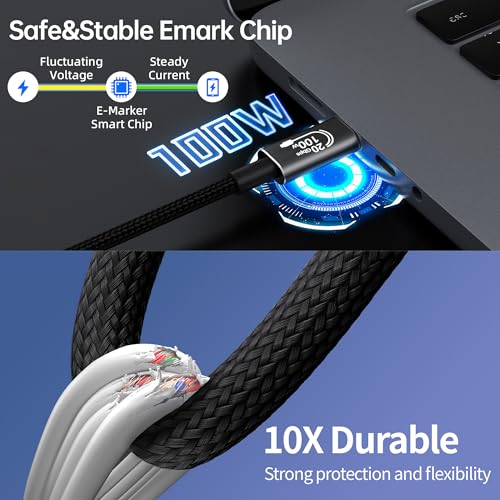 Versatile 6.6 ft USB-C Cable for 4 K High-Definition Video & 240 W Rapid Charging – Ultra-Fast 20 Gbps Data Transfer with Durable Construction for Effortless Device Connectivity and Enhanced Performance
