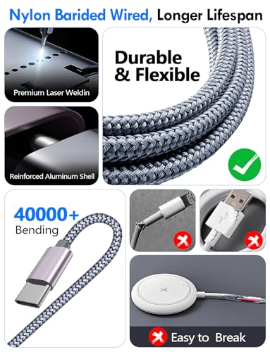 Ultimate 2-Pack Fast Charging Cable Set: Versatile USB A/Type C/Lightning Cables for Quick Charging of Apple Watch & i Phone, 4 FT Length for Seamless Travel Compatibility with i Phone 11-16, i Pad, Apple Watch Ultra & SE, Durable Multi-Device Solution for Enhanced Power Efficiency and Convenience