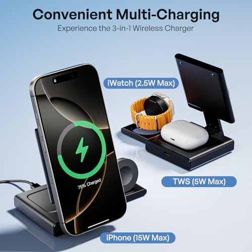 Ultimate 3-in-1 Travel Wireless Charging Dock for i Phone, Apple Watch & Air Pods – Foldable Mag Safe-Compatible Fast Charging Station with 20 W Adapter for Enhanced Portability and Convenience