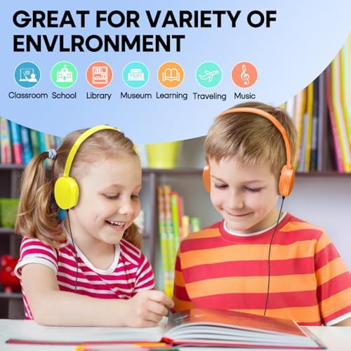 Bulk Headphones for Kids 12 Pack – Premium Wired Earphones with Superior HD Sound Quality for Classroom Learning and Play, Mixed Colors for Inclusive Use, Compatible with 3.5 mm Devices – Essential Audio Gear for Educational Environments