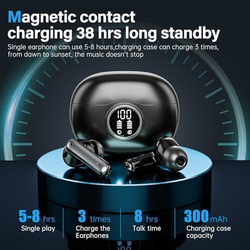 A10 Pro Wireless Earbuds – Advanced Bluetooth 5.3 Hi-Fi Stereo Headphones with 50 Hours Playtime, ENC Noise Cancellation for Superior Clarity, IPX7 Waterproof for Active Users, LED Battery Monitor – Ideal for Gym, Running, and Everyday Connectivity – Sleek Black Design