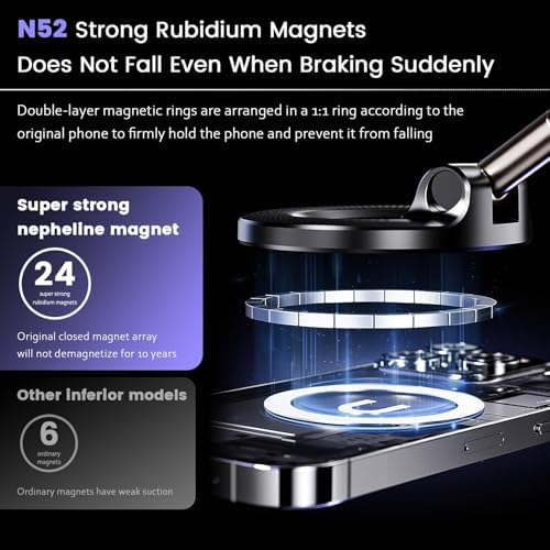 Upgraded Vacuum Magnetic Suction Cup Phone Holder Stand for Magsafe, 360° Adjustable with Swivel Lock, Foldable 89+LBS Strongest Suction, for Your Car/Gym/Kitchen/Mirror – Enhanced Compatibility and Speed