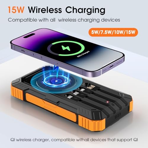 Ultimate 49,800 m Ah Solar Power Bank: Wireless Portable Charger with 4 Integrated Cables, 22.5 W Fast Charging Battery Pack for All Smartphones – Eco-Friendly Outdoor Essential with PD & QC3.0 Technology