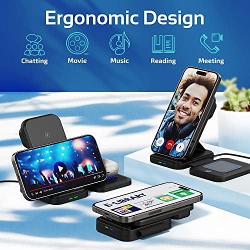 Revolutionary 3-in-1 Wireless Charging Station for Apple & Samsung Devices – Fast, Foldable Dock for i Phone 11-16, Apple Watch Series 3-9, Air Pods Pro & More – Ultimate Convenience & Speed in a Sleek Design for Your Home or Travel Needs