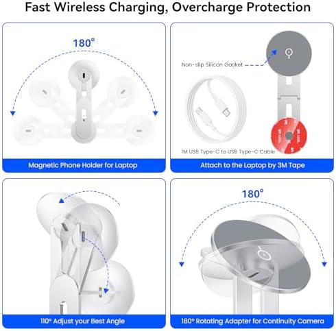 Magnetic Laptop Phone Holder with 15 W Fast Wireless Charging – Perfect Mag Safe Stand for i Phone 12-16 & All Smartphones, Ideal Tesla Accessory for Enhanced Mobility and Productivity