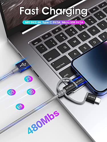 Revolutionize Your Charging Experience with the Apple MFi Certified 3-in-1 Multi Charger Cable – Lightning, Type-C, and Micro Connectors for Seamless Compatibility with i Phone, i Pad, Samsung, Pixel, Mac Book Pro/Air, and Android Devices – Fast Charging and Car Play Ready for Ultimate Convenience and Performance