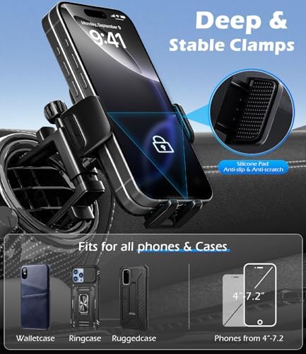 Car Round Vent Phone Mount for Mercedes Benz A/B/C/E/G-Class/GLA/GLK/EQE [Big Phone & Thick Case Friendly], Hands Free Car Phone Holder, Wider Clamp for All Smartphone 4-7.2inch – Enhanced Compatibility and Speed