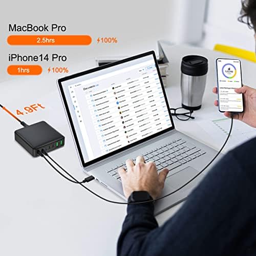 210 W 8-Port USB C Charging Hub – Versatile 65 W Fast Charger for i Phone 15/14/13/12/X & Mac Book Pro/Air – Compact Multi-Device Power Station with Advanced Safety Features for Effortless Home, Office, and Travel Charging Solutions