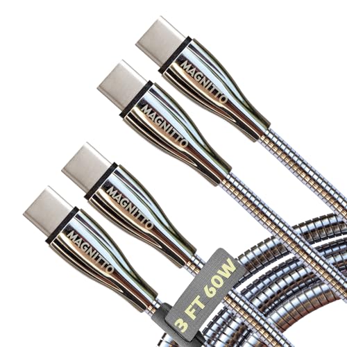 60 W USB-C to USB-C Fast Charging Cable (3 ft) – Durable Metal Braided Design, Tangle-Free & Pet Chew Proof, High-Speed Charging for All USB-C Devices, Enhanced Longevity and Secure Nickel-Plated Connectors – Essential Tech Accessory for Home and Travel