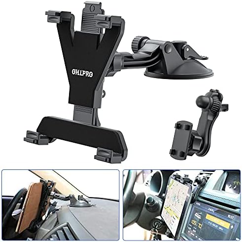 OHLPRO 360° Adjustable Tablet Holder for Car – Versatile Suction Cup Mount for 7″-13″ i Pad and Tablets – Sturdy Arm Clip for Optimal Viewing – Enhanced Compatibility for Windshield & Truck Vent Use – Perfect for Navigation & Entertainment During Road Trips – Durable and Easy to Clean Design