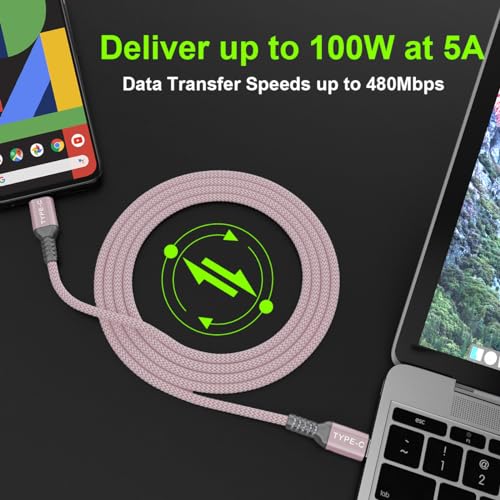 Basesailor 10 ft USB C to USB C Power Delivery Charging Cable – 100 W Fast Charger for i Phone 16/15 Pro Max, Mac Book, i Pad Air 4/5, Mini 6, and Samsung Galaxy S22/S23/S24/S25 – Durable 2 Pack for Enhanced Speed and Efficiency