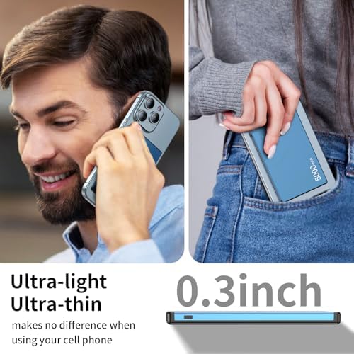 Ultra-Slim Magnetic Power Bank – 10,000 m Ah Portable Charger with Built-In Cable for i Phone 15/14/13/12 – Fast 20 W USB-C Two-Way Charging, Lightweight & Compact Design in Stylish Gray – Essential Travel Power Solution