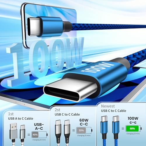 Power Up Your Devices with the 100 W USB C Multi Charging Cable – 3-in-1 Fast Charging Solution Featuring E-Mark Chip for Enhanced Safety and Universal Compatibility with USB C, Lightning, and Micro USB Devices – 5 FT Length, 2-Pack for Ultimate Convenience and Efficiency in Charging Smartphones, Tablets, Laptops, and More