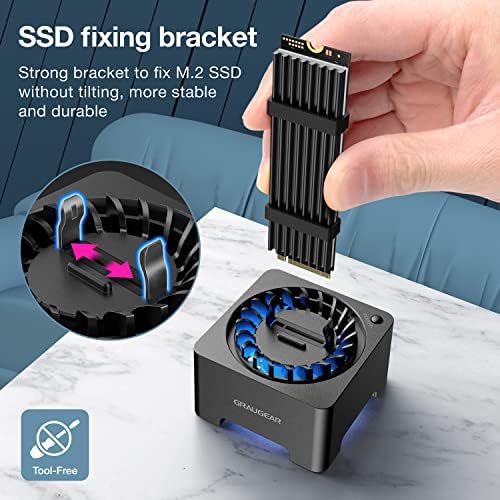 GRAUGEAR M.2 NVMe & SATA SSD Enclosure Dock with Cooling Fan – 10 Gbps USB 3.2 Gen2 Adapter for M Key & B+M Key SSDs, Tool-Free Setup, RTL9210 B Chipset for Enhanced Speed & Compatibility, Ideal for Data Transfer & Backup Solutions