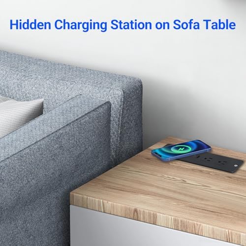 Recessed Power Strip with 15 W Wireless Charging & PD20 W USB-C Fast Charge – Sleek Flush Mount Design for Nightstands, Sofas, and Tables – Maximize Space and Efficiency with Dual Outlets and USB Ports for Ultimate Convenience