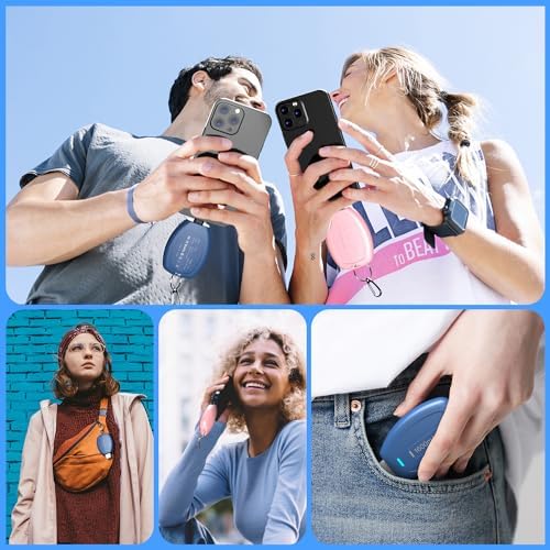 Compact Keychain Power Bank Duo: 1600 m Ah Emergency Charger for i Phone 8, 11, 12, 14 & Air Pods – Ultra-Portable Mini External Battery Pack in Stylish Blue & Pink – Fast Charging & Enhanced Compatibility for On-the-Go Power Solutions