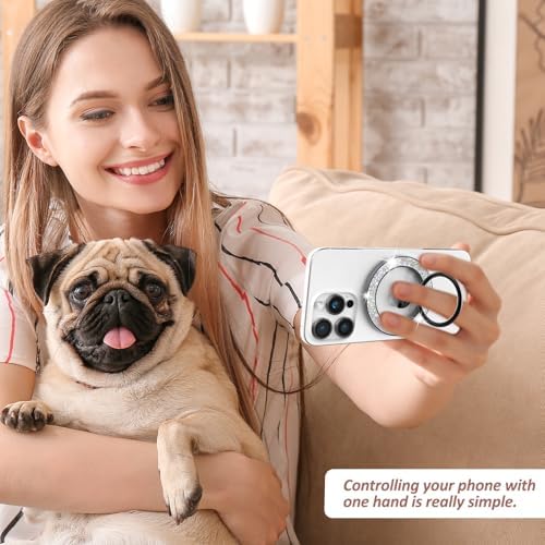 Glitter Black Mag Safe Phone Grip Stand – Stylish Magnetic Ring Holder for i Phone with 360° Rotational Flexibility, Effortless Hands-Free Functionality, and Universal Compatibility for All Mag Safe Devices – Lightweight and Durable Accessory for Everyday Convenience