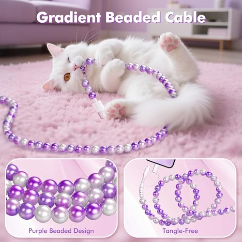 Stylish 2-in-1 Coolden USB C Cable: 3.3 FT Fast Charging Cord with Purple Beaded Design for i Phone 16, 15 Pro Max & Galaxy S25/S24 Ultra – Versatile Dual Compatibility for Trendsetters and Tech Enthusiasts